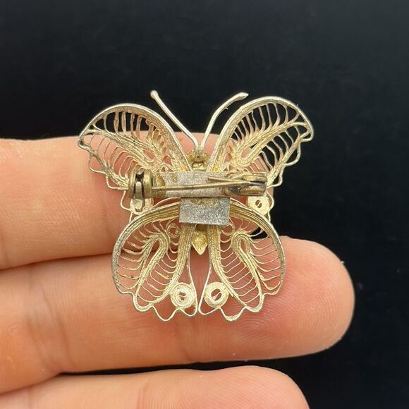 Sterling silver filigree butterfly brooch 925 - Picture 2 of 2